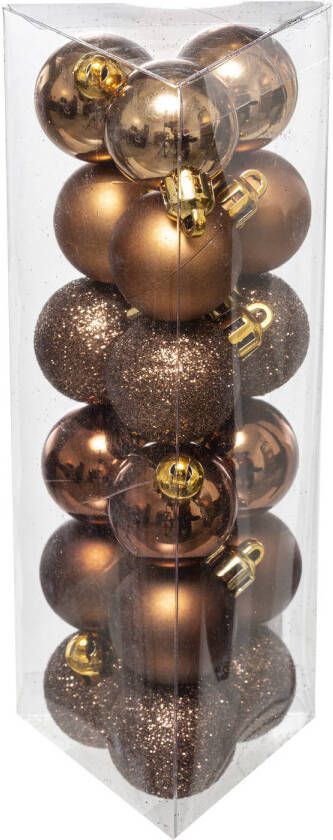Atmosphera 18x stuks kerstballen bruin brons glans en mat kunststof 3 cm Kerstbal