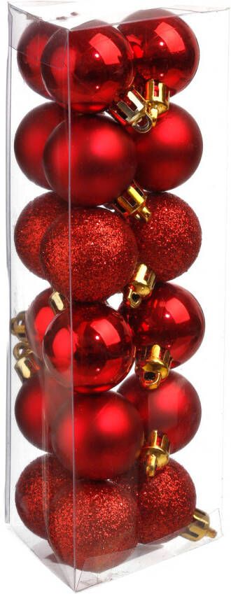 Atmosphera 18x stuks kerstballen rood glans en mat kunststof 3 cm Kerstbal