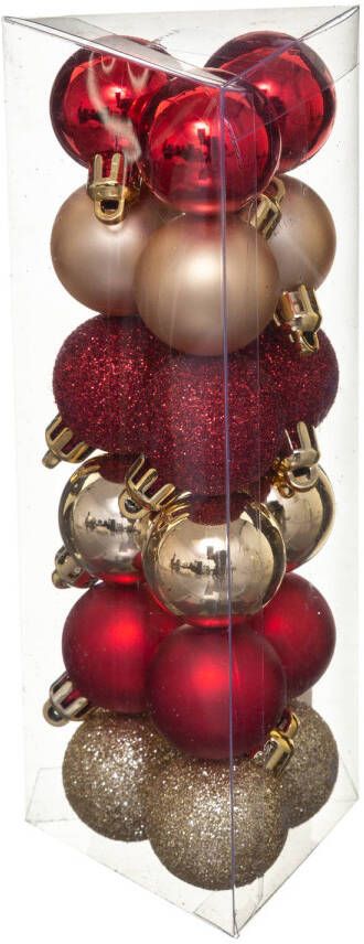 Atmosphera 18x stuks kerstballen rood goud glans en mat kunststof 3 cm Kerstbal