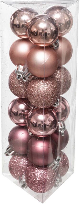 Atmosphera 18x stuks kerstballen roze glans en mat kunststof 3 cm Kerstbal