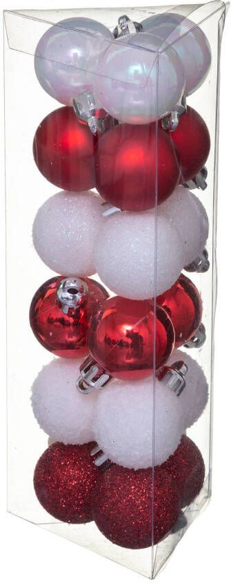 Atmosphera 18x stuks kerstballen wit rood glans en mat kunststof 3 cm Kerstbal