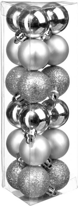 Atmosphera 18x stuks kerstballen zilver glans en mat kunststof 3 cm Kerstbal