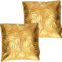 Atmosphera 2x Bank sier kussens voor binnen palmen print Oker goud 40 x 40 x 11 cm Sierkussens - Thumbnail 1
