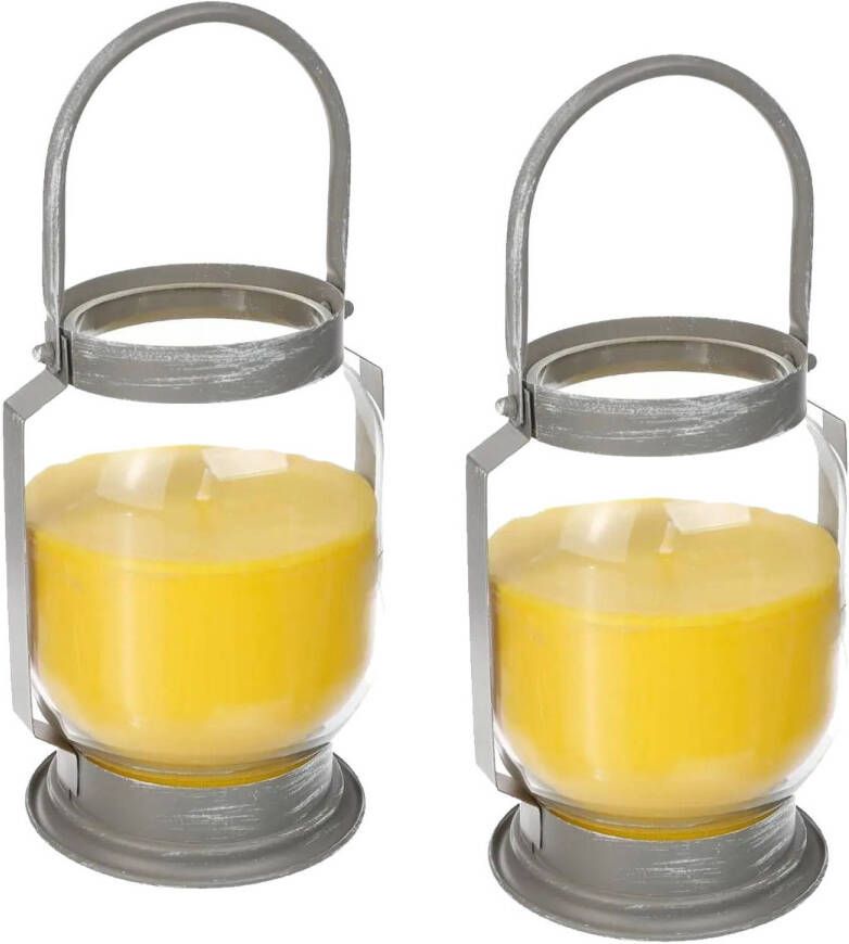 Atmosphera 2x stuks antimuggen Citronella kaarsen lantaarns in glas 65 branduren geurkaarsen