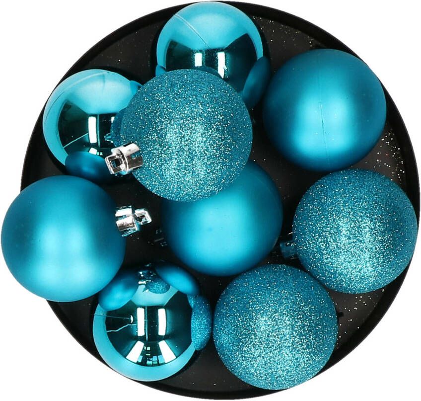 Atmosphera 9x stuks kerstballen turquoise blauw glans en mat kunststof 6 cm Kerstbal