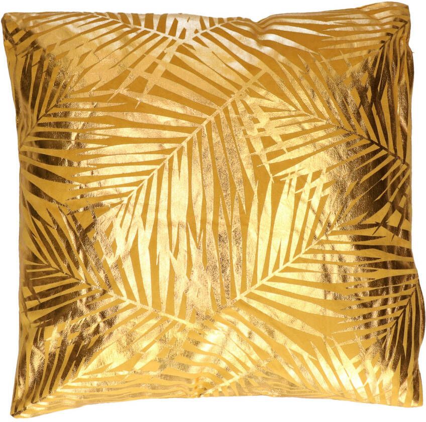 Atmosphera Bank sier kussens voor binnen palmen print Oker goud 40 x 40 x 11 cm Sierkussens