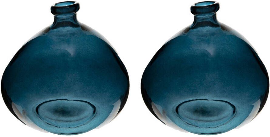 Atmosphera Bloemenvaas 2x Organische bol fles vorm blauw transparant glas H22 x D21 cm Vazen