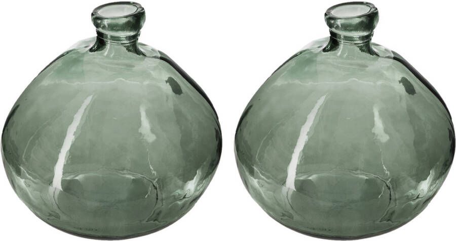 Atmosphera Bloemenvaas 2x Organische bol fles vorm groen transparant glas H22 x D21 cm Vazen