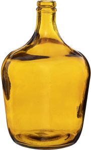 Atmosphera bloemenvaas Olijfolie Fles model transparant Amber goudgeel glas H30 x D18 cm Vazen