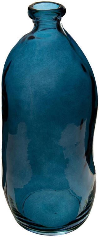 Atmosphera bloemenvaas Organische fles vorm blauw transparant glas H36 x D15 cm Vazen