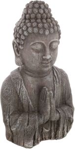 Atmosphera Boeddha hoofd beeld biddend binnen buiten kunststeen oud hout look 50 cm Beeldjes