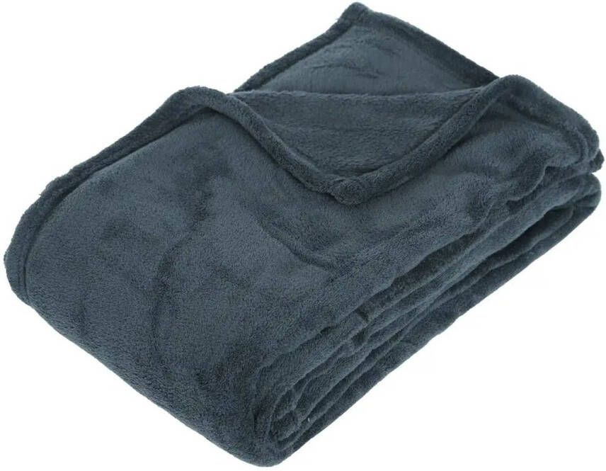 ATMOSPHERA Fleece deken fleeceplaid blauwgrijs 130 x 180 cm polyester Bankdeken Fleece deken Fleece plaid Plaids