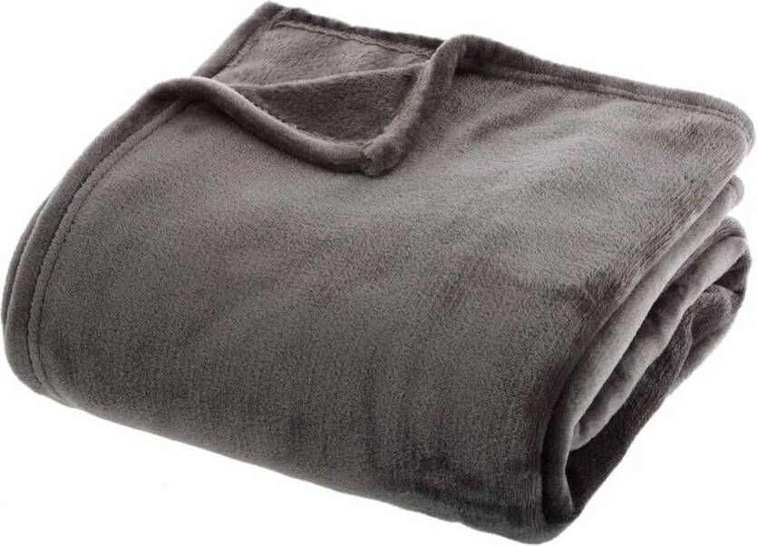 Atmosphera Fleece deken fleeceplaid midden grijs 130 x 180 cm polyester Plaids