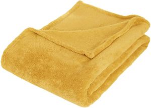 ATMOSPHERA Fleece deken fleeceplaid oker geel 125 x 150 cm polyester Bankdeken Fleece deken Fleece plaid Plaids