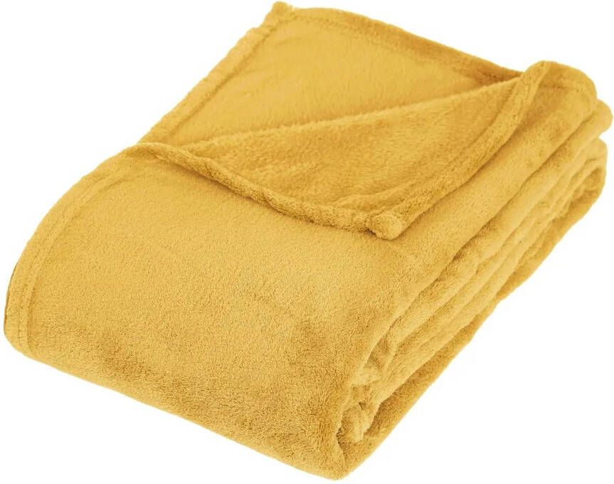 ATMOSPHERA Fleece deken fleeceplaid oker geel 130 x 180 cm polyester Bankdeken Fleece deken Fleece plaid Plaids