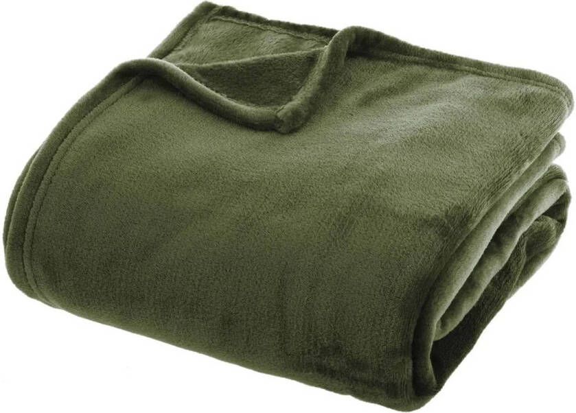 ATMOSPHERA Fleece deken fleeceplaid olijf groen 130 x 180 cm polyester Bankdeken Fleece deken Fleece plaid Plaids