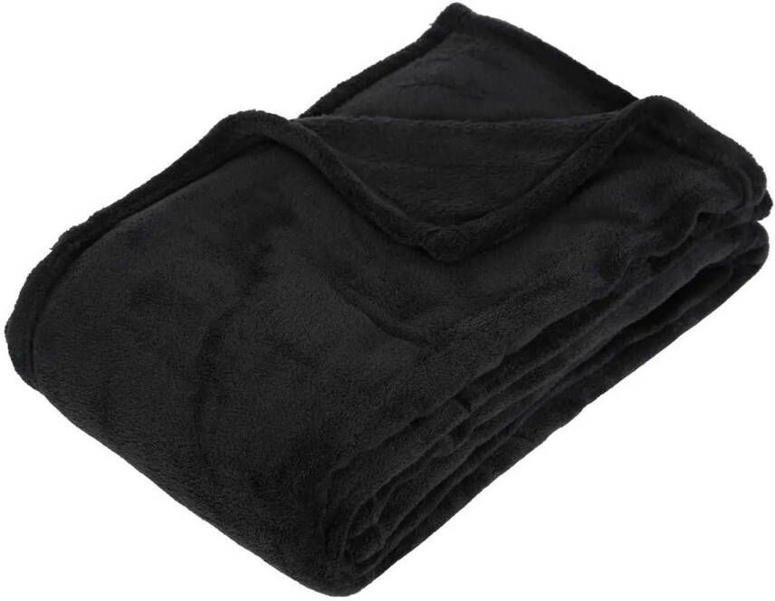 Atmosphera Fleece deken fleeceplaid zwart 125 x 150 cm polyester Plaids