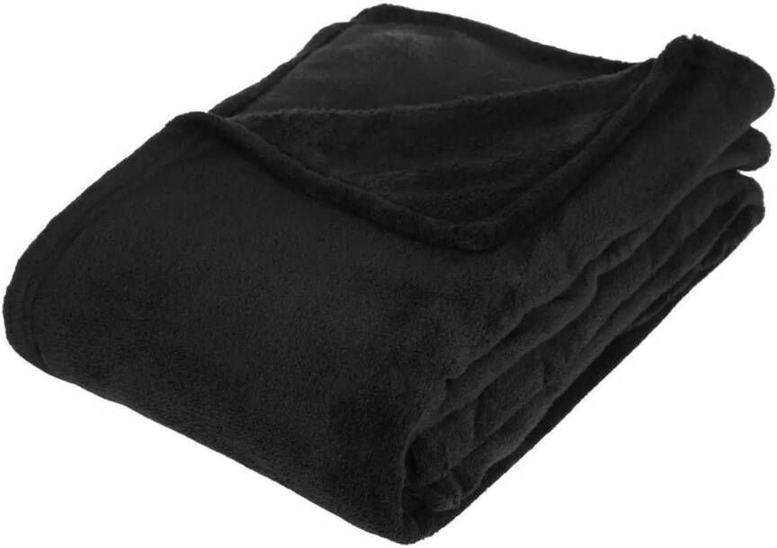 Atmosphera Fleece deken fleeceplaid zwart 130 x 180 cm polyester Plaids