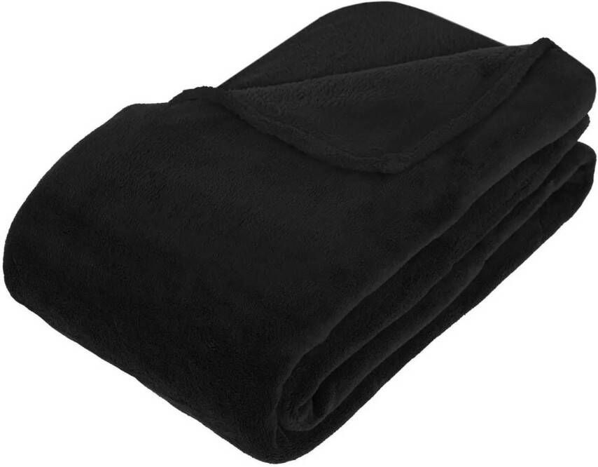 Atmosphera Grote Fleece deken fleeceplaid zwart 180 x 230 cm polyester Plaids