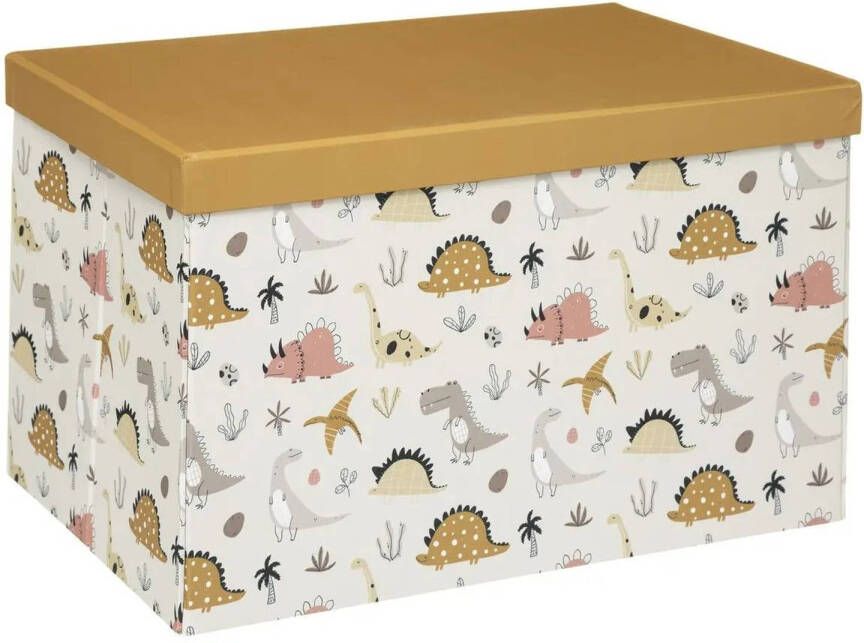 ATMOSPHERA Opbergdoos opberg box van karton met oker geel dinosaurus print 38 x 24 5 x 25 cm Opvouwbare doos met deksel Opbergbox