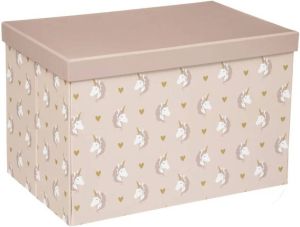 ATMOSPHERA Opbergdoos opberg box van karton met roze eenhoorn print 38 x 24 5 x 25 cm Opvouwbare doos met deksel Opbergbox