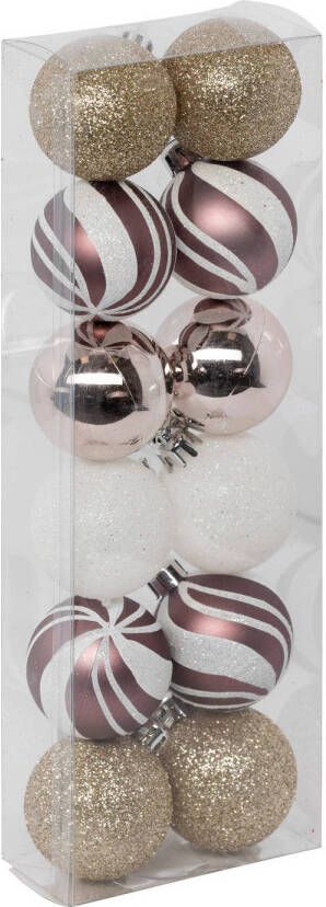 Atmosphera kerstballen -12x D4 cm mix wit roze goud champagne Kerstbal