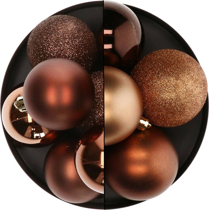 Atmosphera Kerstballen 13x st brons 5 en 7 cm kunststof Kerstbal
