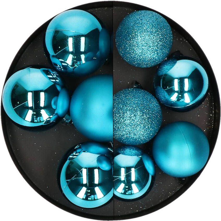 Atmosphera Kerstballen 14x st turquoise 5 en 6 cm kunststof Kerstbal