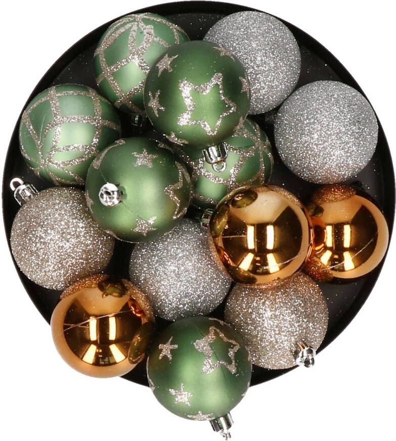 Atmosphera kerstballen 15x -D5 cm mix groen champagne plastic Kerstbal