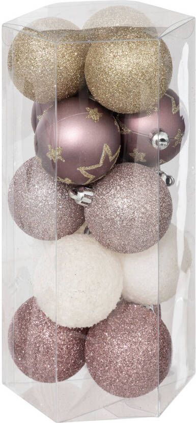 Atmosphera kerstballen 15x -D5 cm mix roze champagne plastic Kerstbal