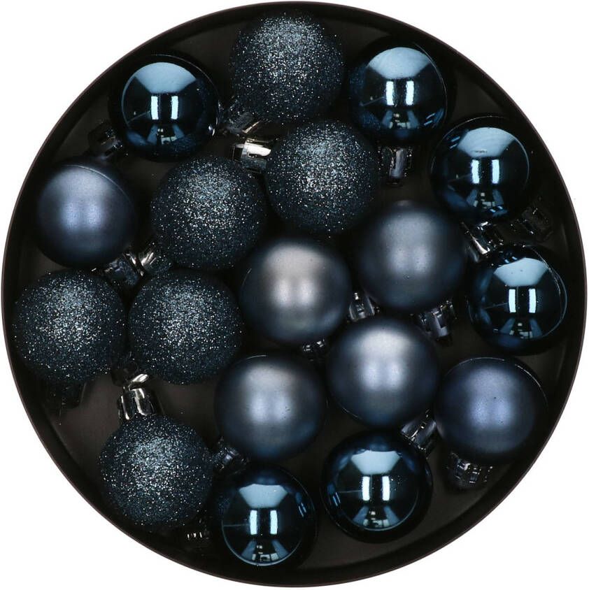 Atmosphera 18x stuks kerstballen blauw glans en mat kunststof 3 cm Kerstbal