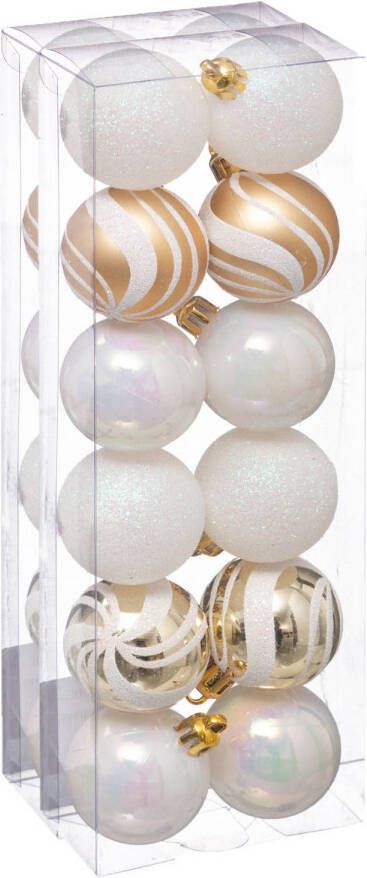 Atmosphera kerstballen 24x D4 cm parelmoer wit goud plastic Kerstbal