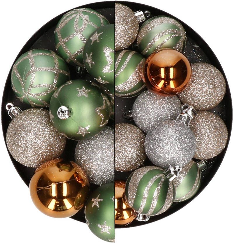 Atmosphera Kerstballen 27x champagne oker groen 4 en 5 cm Kerstbal