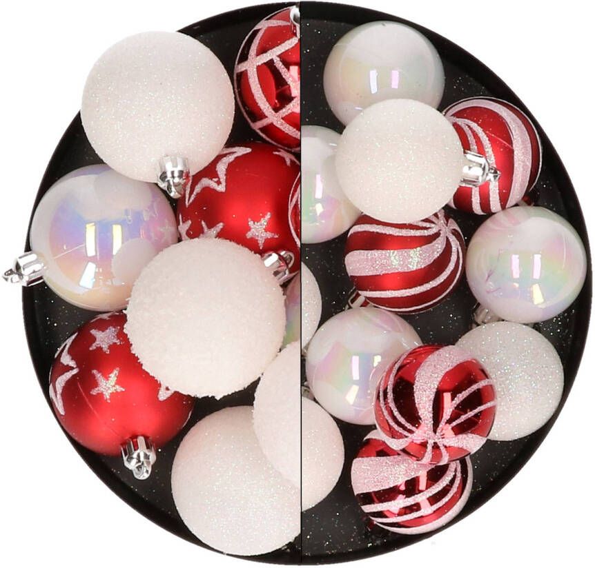 Atmosphera Kerstballen 27x st rood wit 4 en 5 cm Kerstbal