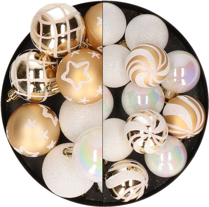 Atmosphera Kerstballen 27x st wit en goud 4 en 5 cm kunststof Kerstbal