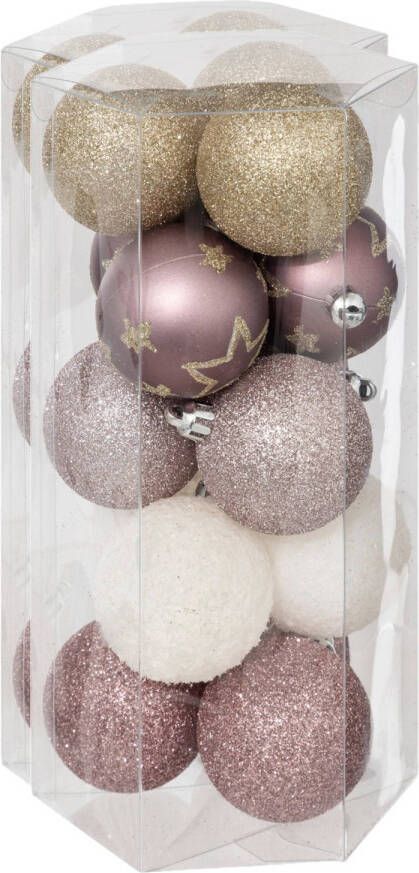 Atmosphera kerstballen 30x D5 cm mix roze champagne plastic Kerstbal