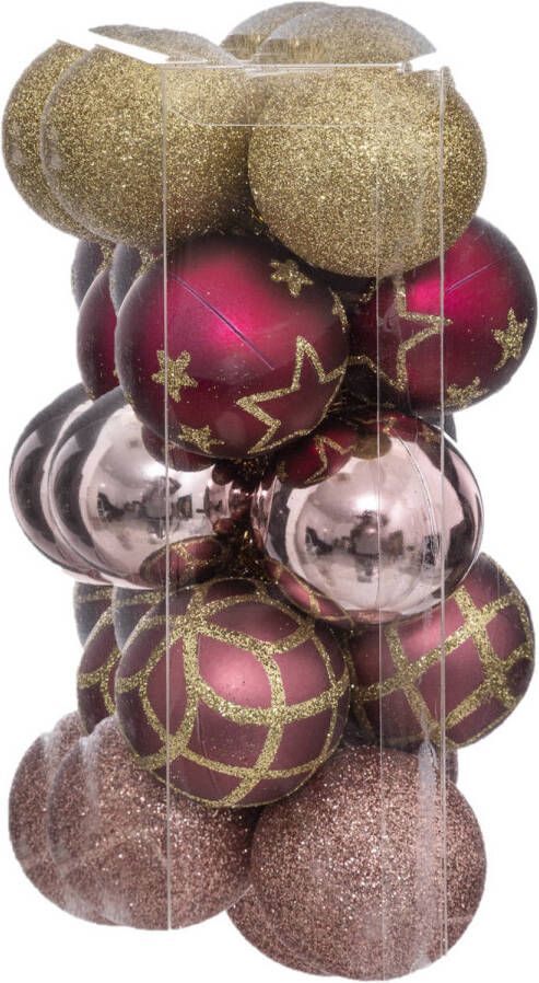 Atmosphera kerstballen- 30x -D5 cm -wit roze goud champagne plastic Kerstbal