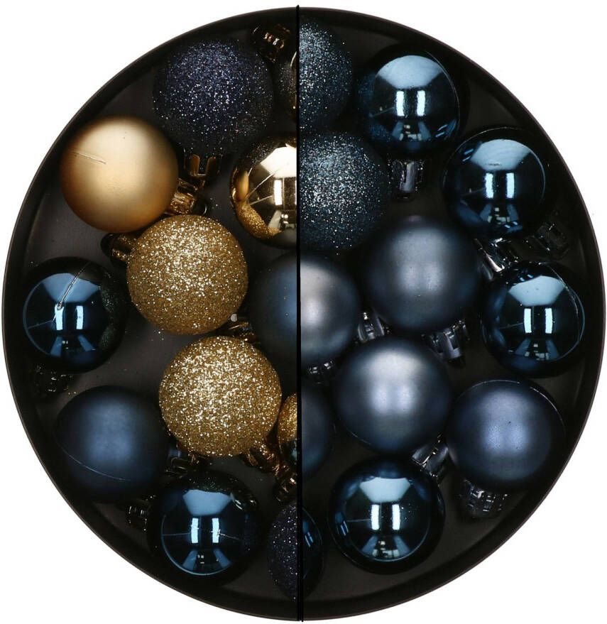 Atmosphera kerstballen 36x donkerblauw goud 3 cm -kunststof Kerstbal