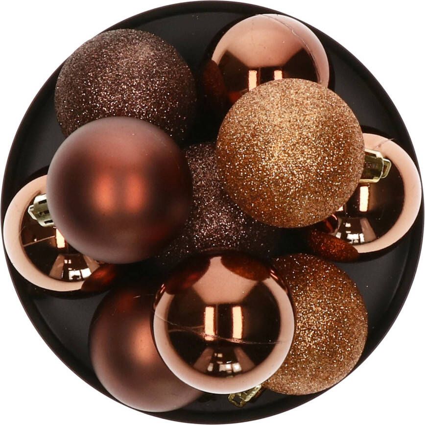 Atmosphera kerstballen 5x stuks brons kunststof 5 cm Kerstbal