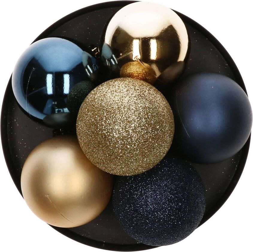 Atmosphera Kerstballen 8st kunststof blauw-champagne 7cm Kerstbal