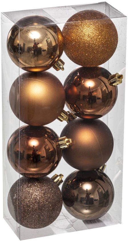 Atmosphera kerstballen 8x stuks brons kunststof 7 cm Kerstbal