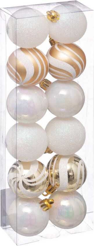Atmosphera kerstballen D4 cm 12x- parelmoer wit goud plastic Kerstbal