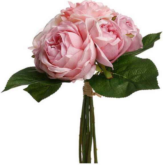Atmosphera kunstbloemen boeket 9 roze rozen 30 cm Kunstbloemen