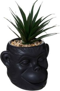 ATMOSPHERA kunstplant in keramische apen pot zwart 20 cm Nepplanten Kunstplanten