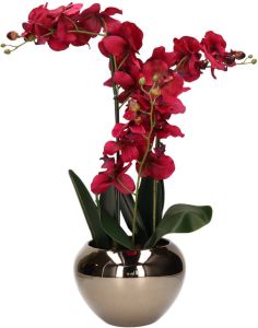 Atmosphera Orchidee bloem kunstplant roze H56 x B40 cm in zilveren pot Kunstplanten
