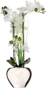 Atmosphera Orchidee bloem kunstplant wit H53 x B37 cm in zilveren pot Kunstplanten
