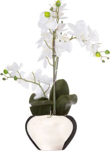 Atmosphera Orchidee bloem kunstplant wit H56 x B40 cm in zilveren pot Kunstplanten