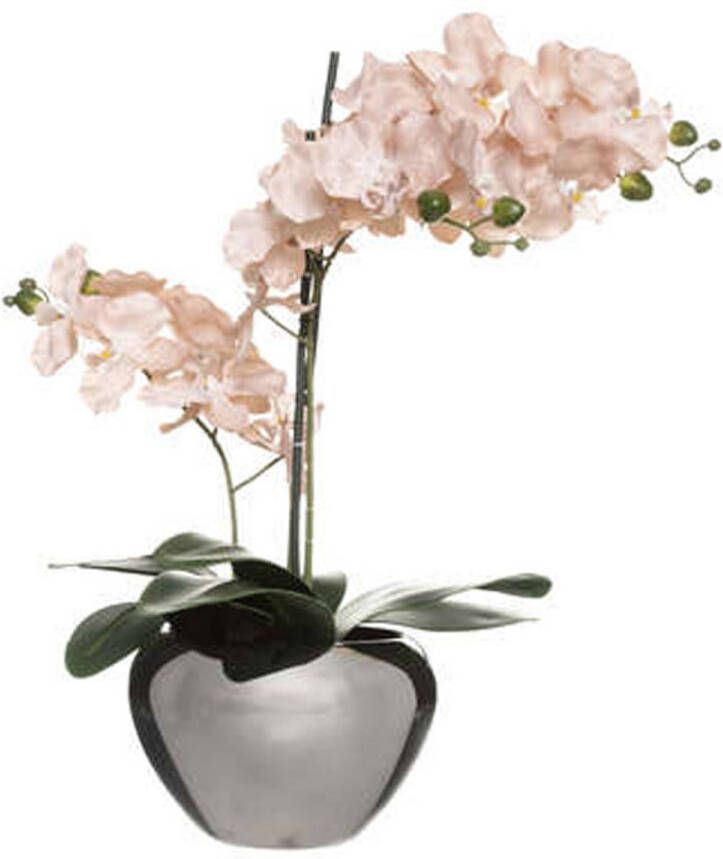 Atmosphera Orchidee bloemen kunstplant in zilveren bloempot roze bloemen H57 cm Kunstplanten