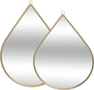 ATMOSPHERA Set van 2x spiegels wandspiegels druppel metaal goud Woondecoratie accessoires Spiegels