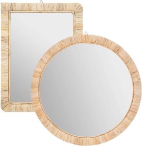 ATMOSPHERA Set van 2x spiegels wandspiegels rotan beige Woondecoratie accessoires Spiegels